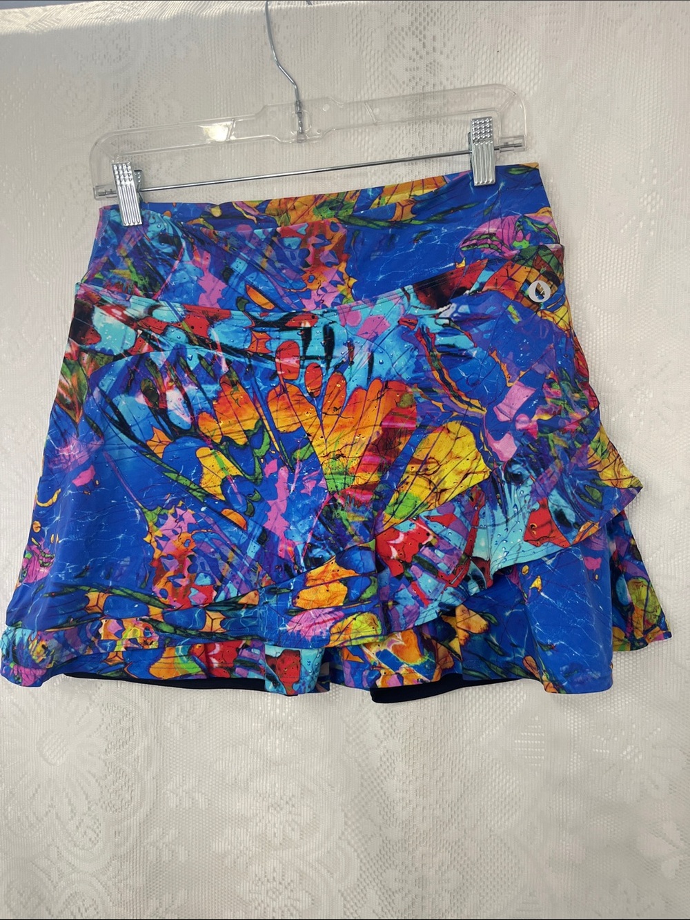 Dona Jo Bright Blue Abstract Print Ruffled Skort M